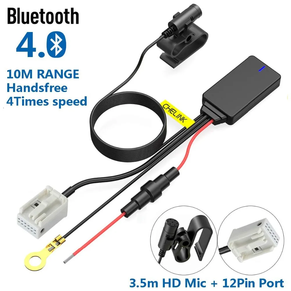 12 Pin Автомобильный Bluetooth 4,0 Aux аудио стерео адаптер с громкой связью, микрофон в сборе для Skoda Polo EOS Golf Passat Tour