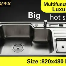Большая кухня одиночный корыто раковина стрейч кран мыть овощи 304 нержавеющая сталь Горячая Распродажа 82x48 см