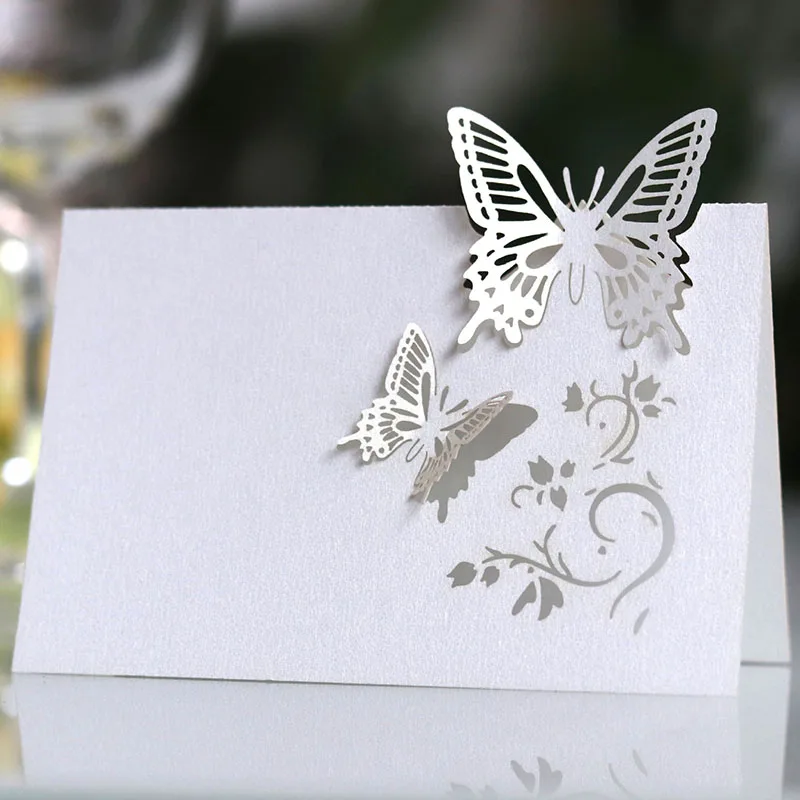 50pcs Butterfly Name Place Card Birthday Wedding Decoration Table Decor Table Name Message Greeting Card Baby Shower Party Favor