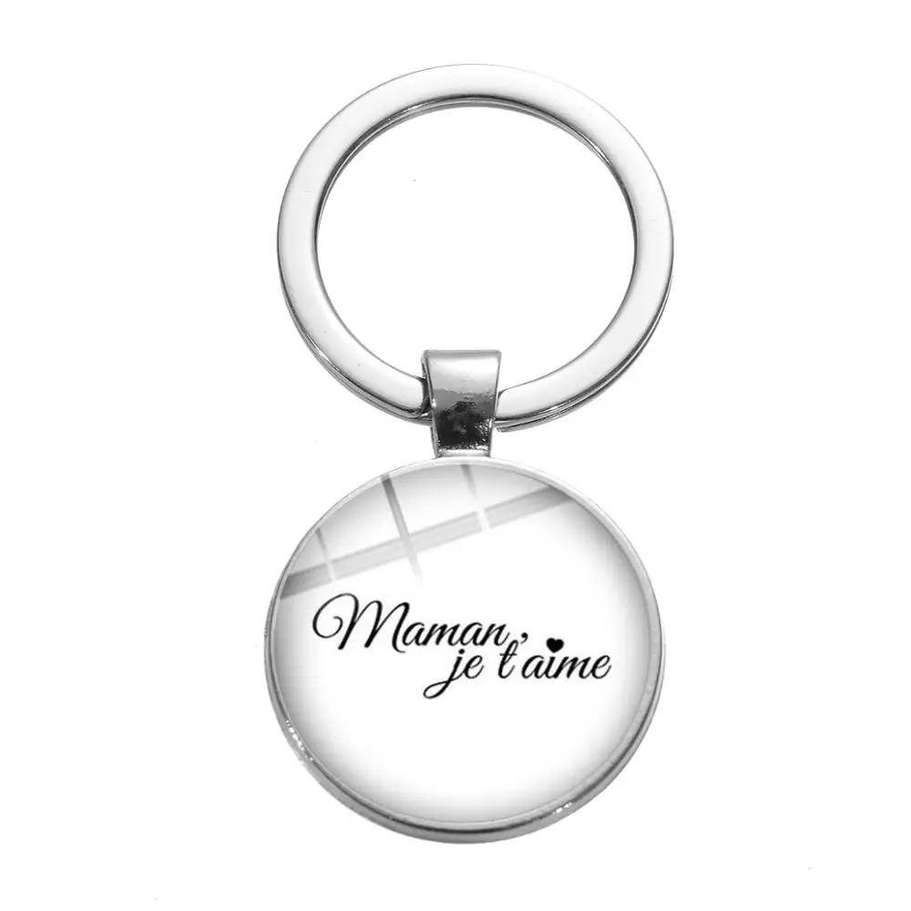 Style 2 SONGDA Семья Любовь Мама и папа брелок французская буква Je T'aime Maman Papa брелок мультяшный Печатный стеклянный купол для ключа кольцо держатель милая сумка Шарм орнамент - Цвет: Style 2