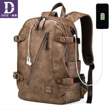 DIDE, мужской рюкзак с защитой от кражи, рюкзак с зарядкой через usb, школьная сумка, мужская сумка для путешествий, рюкзак для ноутбука, кожаный рюкзак, водонепроницаемый ретро рюкзак