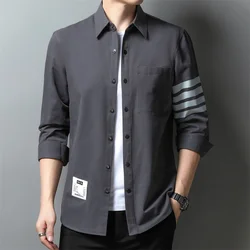 Primavera e no outono 2021 moda nova masculina magro manga comprida camisa de cor sólida casual fina lapela oxford sólido masculino wear
