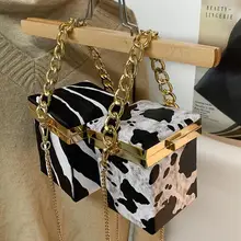 

Mini Leopard Cow Pattern Box Tote Bag Women's Shoulder Bag Fashion Zebra Animal Pattern Women Handbag Chain Crossbody Bag Purse