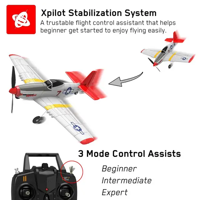 EPP 400mm P51D Mustang/F4U Corsair/T28 Trojan 4-Ch 2.4G 6-Axis Gyro Beginner Airplane With Xpilot Stabilizer RTF RC Plane 2