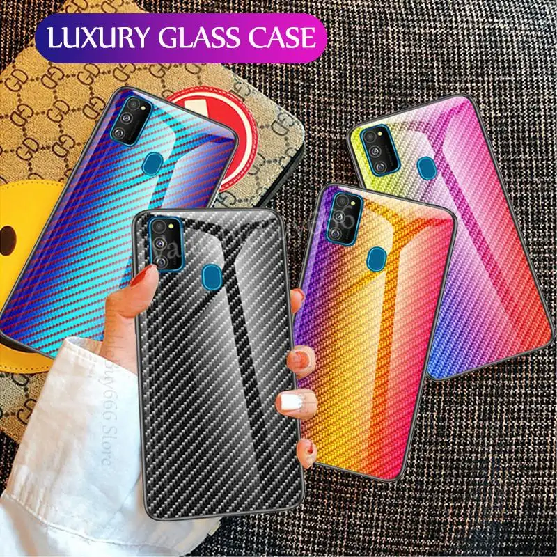 Carbon Fiber Tempered Glass Case For Samsung M30S A10S A20S A30S A50S Gradient Glass Case For Galaxy A10 A20 A30 A40 A50 A60 A70