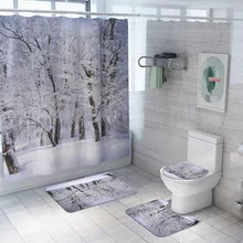 Зимний Снежный лес морозное дерево ванная комната шторы s Набор Водонепроницаемый ткань полиэстер занавеска для душа Туалет крышка коврик нескользящий ковер