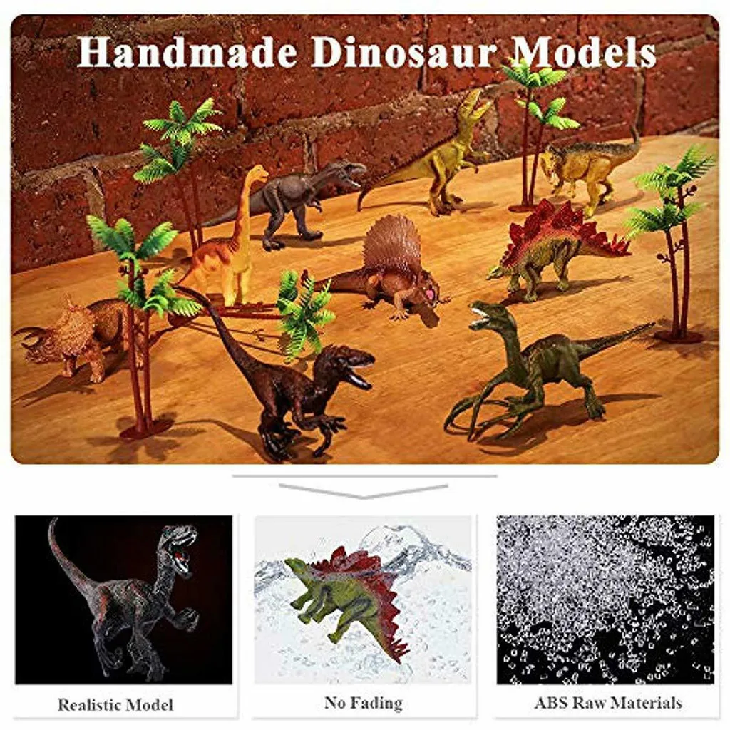 Dinosaur Toy Figure w/ Activity Play Mat& Trees, Educational Realistic Dinosaur Playset To Create A Dino World Including T-Rex