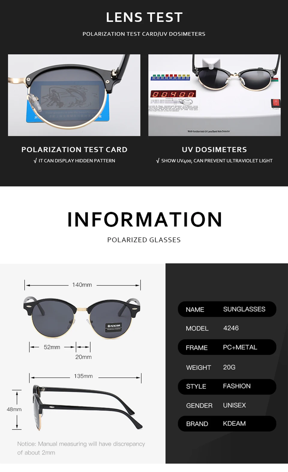 KDEAM новые ретро брендовые дизайнерские Круглые Солнцезащитные очки поляризационные женские полуоправы зеркальные винтажные очки Polaroid