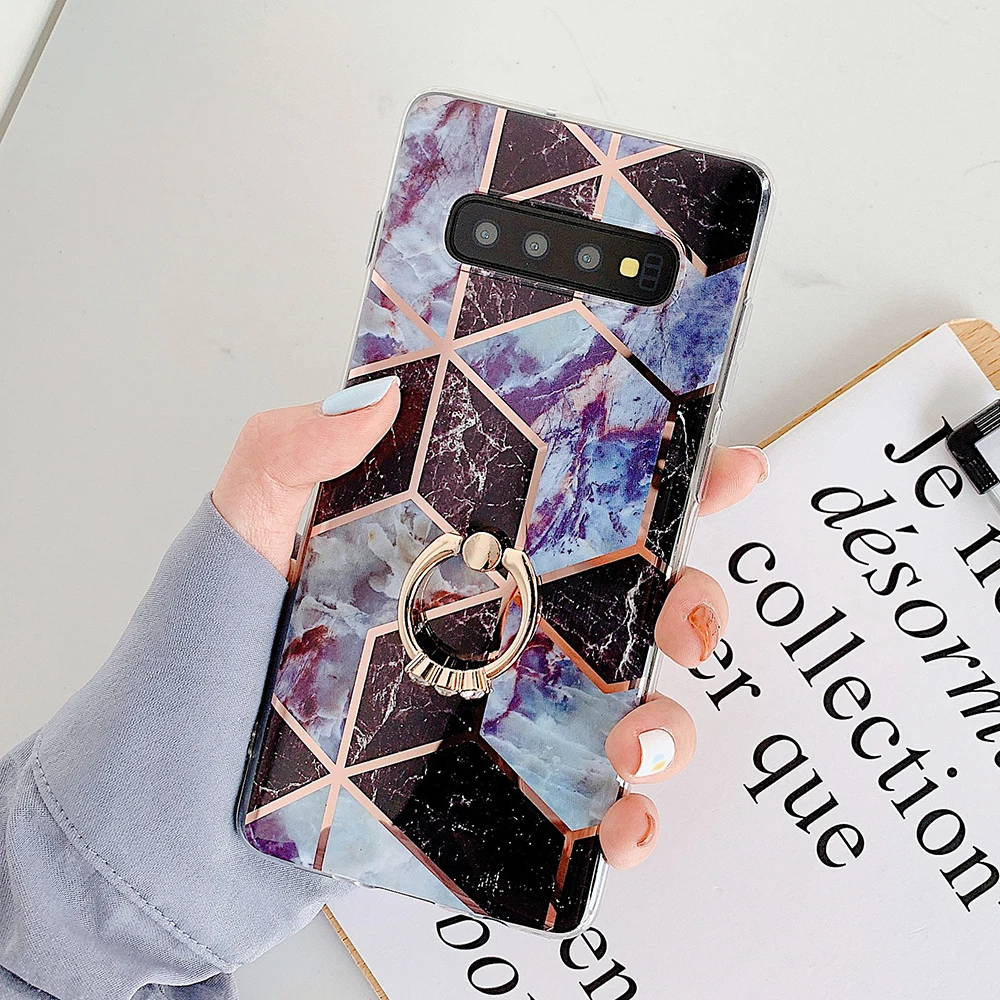 PR6 LOVECOM покрытие мрамор чехол для телефона для samsung Galaxy A50 S10 Plus S8 S9 Plus A70 палец кольцо держатель Роскошный мягкий IMD задняя крышка - Цвет: PR6