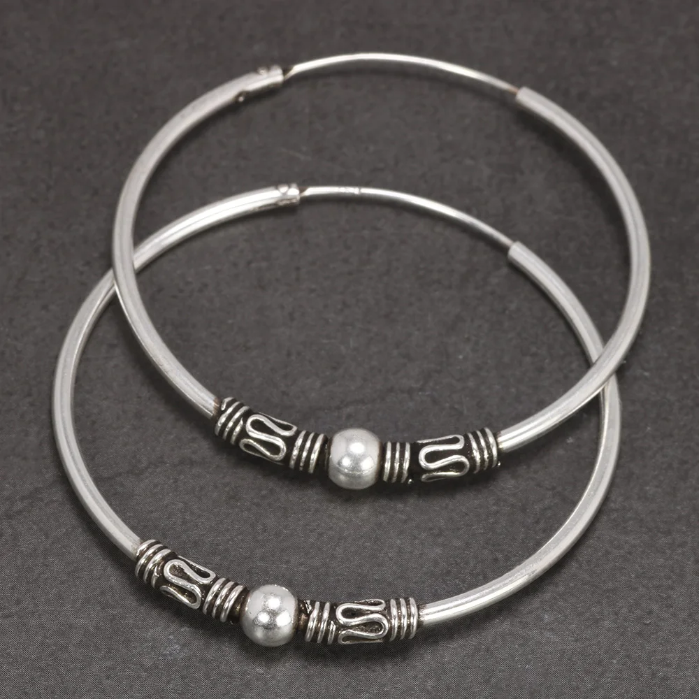 20mm 30mm 42mm Real 925 Sterling Silver Hoop Earrings for Women Round Circle Retro Vintage Antique Style Women's Jewelry diamond ring