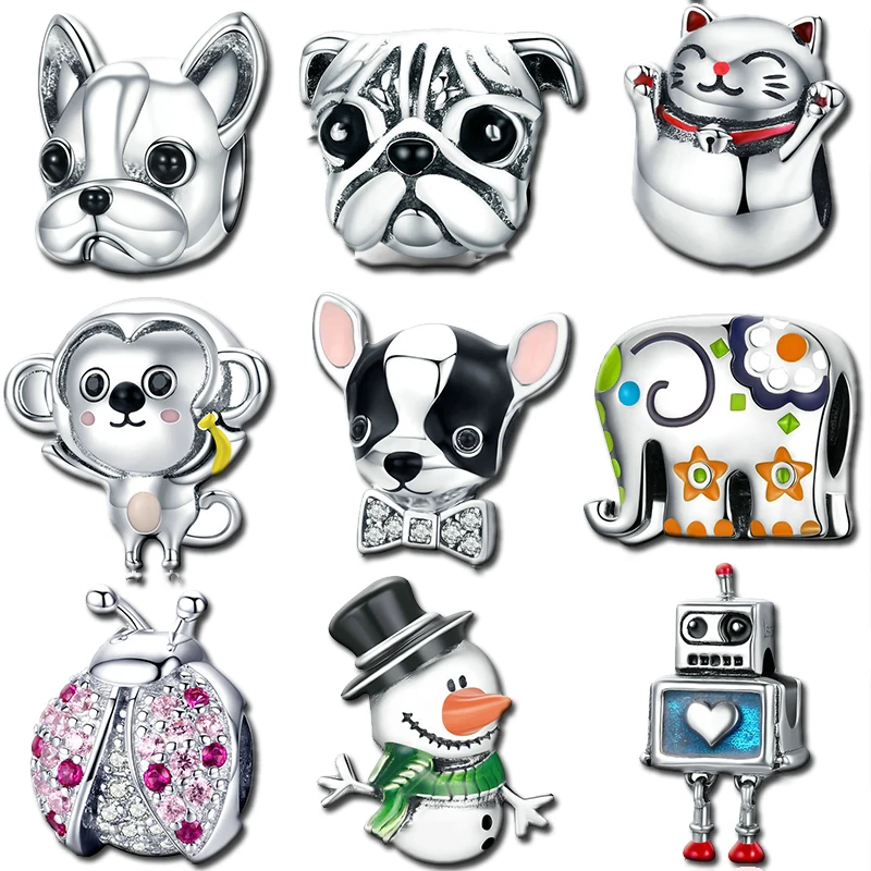 2022 Brand New S925 Sterling Silver Monkey Dog Cat Robot Charm Beads For Original Pandora Bracelets DIY Jewelry Gifts Girls |