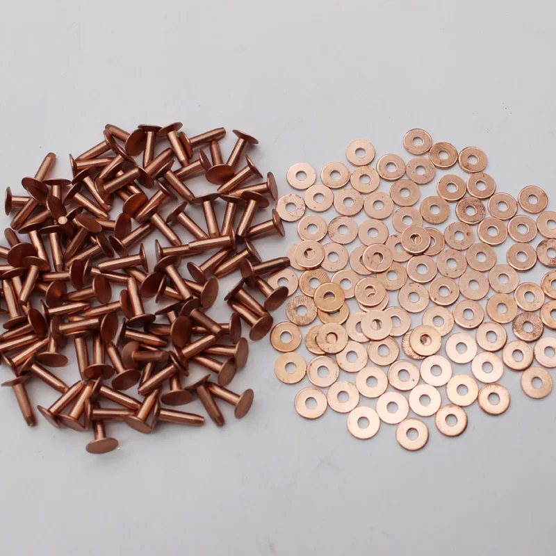 

100pcs Solid Red Copper Rivets Burrs Fasteners Permanent Leather Saddlery Tack Repair