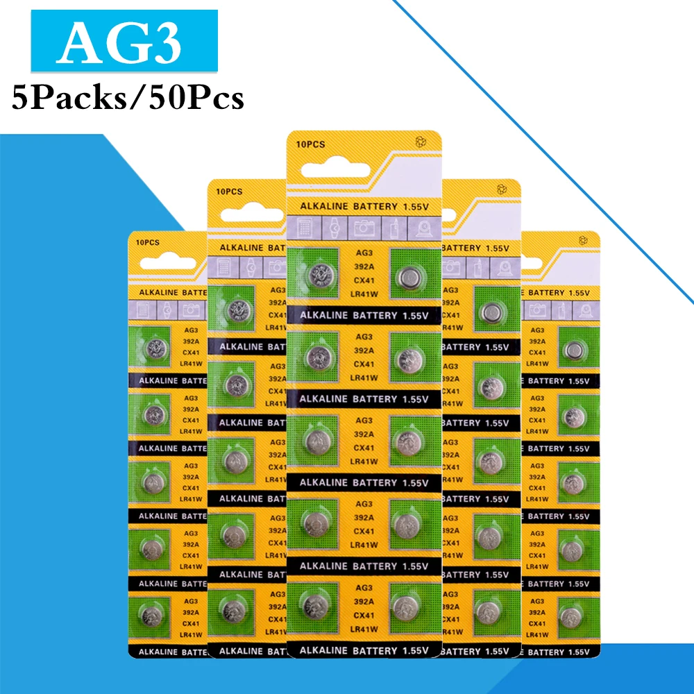 

50PCS AG3 LR41 392A Button Batteries SR41 192 Cell Coin Alkaline Battery 1.55V SR741 384 SR41SW SR741 For Watch Toys Remote