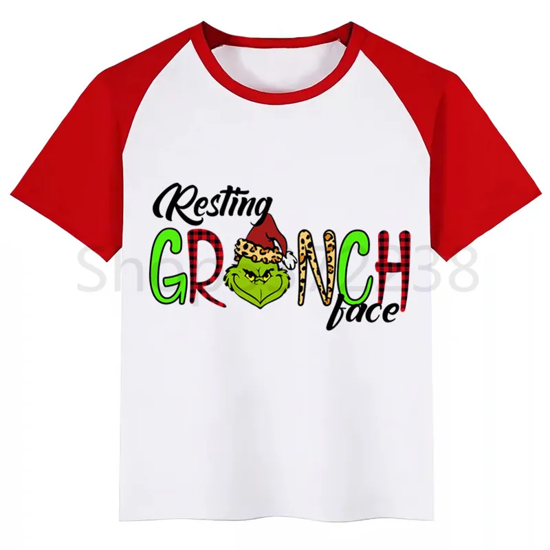 Grinch/Новинка; футболка для мальчиков; рубашки для девочек с милым животным принтом; детская Удобная футболка с круглым вырезом; одежда с короткими рукавами для мальчиков и девочек - Цвет: RedN
