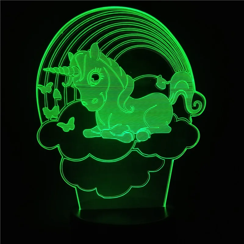 Детская Ночная лампа единорог мультфильм 3d ночник для детей светодиодный акриловый 3d лампа 7/16 цветов сменный светодиодный настольный светильник Рождественский подарок