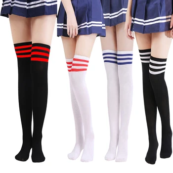 

Striped Print Thigh High Socks Fashion Long Over Knee Socks Casual Fashion Stockings Girls Women Sweet Cotton Overknee Socks