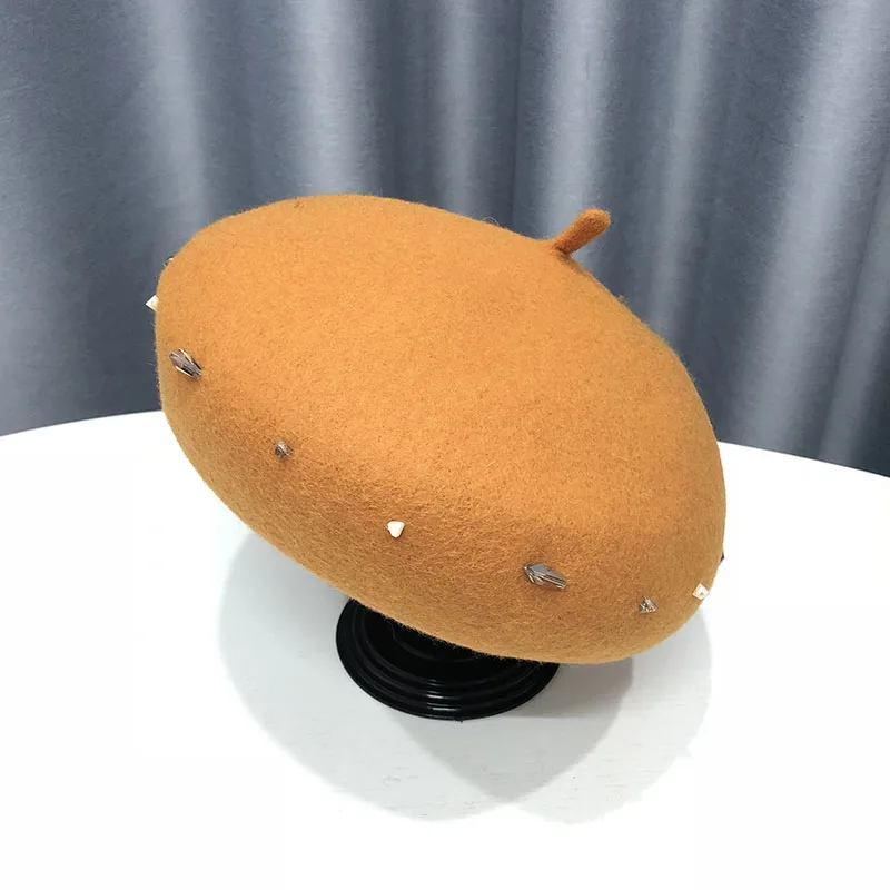 2 VISROVER woman wool winter beret female rhinestone wool cap autumn winter hat solid color top quality Women Boina wholesales - Цвет: 2