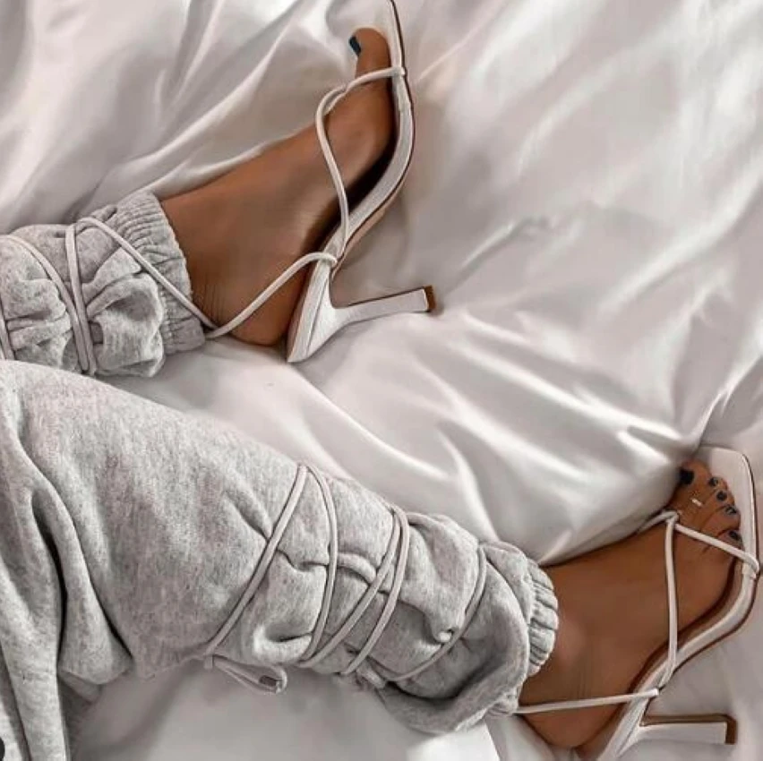 Summer White Black Women Sandals Fashion Cross-Tied High Heels Shoes Sexy Lace Up Party Pumps shoes Woman Size 35-42