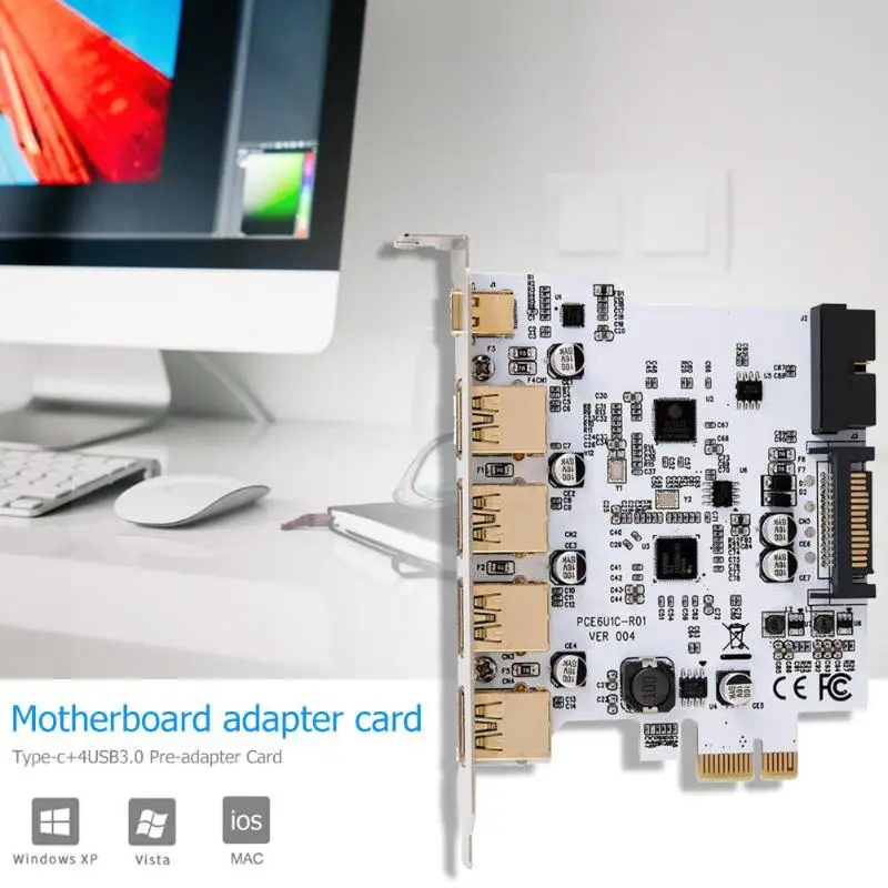 Настольная карта расширения type-C 4 USB 3,0, передний адаптер с 19 контактами, оснащенный высокопроизводительным 125x85x18,5 мм