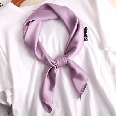 summer luxury brand silk scarf square women shawls and wraps fashion solider office small hair neck hijabs foulard - Цвет: Лаванда