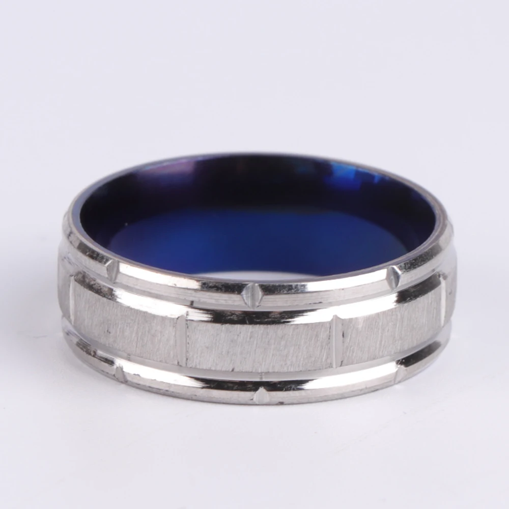 Модное мужское уникальное обручальное кольцо, комбинированное кольцо с отверстием, синее, 8 мм., широкое кольцо из нержавеющей стали, Размер 7-12, для мужчин, подарок