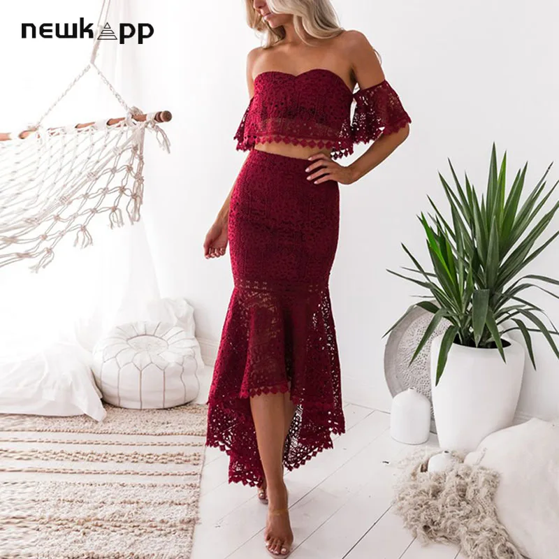 Сексуальные женские кружевные наряды элегантное Цветочное платье ажурный топ и