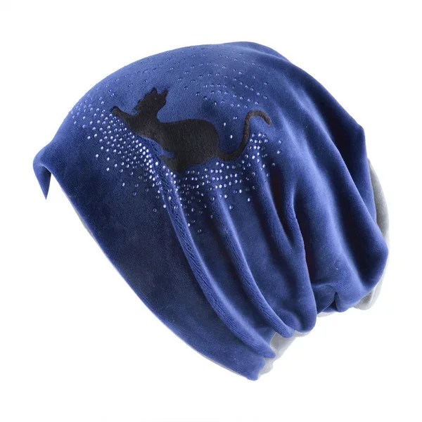 Blue Новые шапки NUZADA, Женская осенне-зимняя шапка с милым котенком, детская шапка для девочек, двухслойная ткань - Цвет: Blue