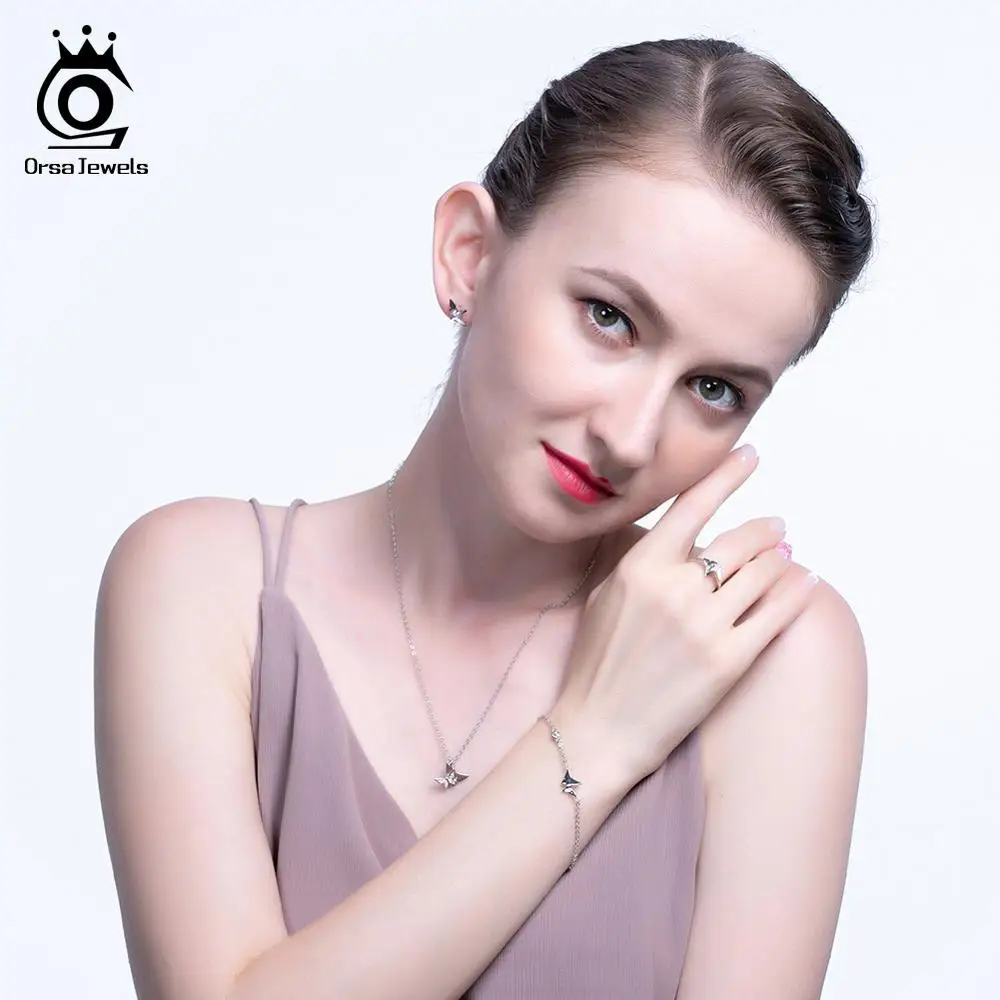 ORSA JEWELS настоящий 925 браслет в форме бабочки AAAA прозрачный Циркон Стерлинговое Серебро удлинитель цепочка ожерелье ювелирные изделия SB51