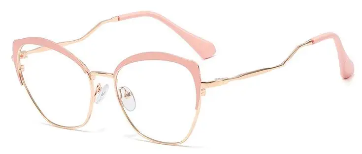 pink clear Металлические простые очки кошачий глаз, итальянские дизайнерские очки, компьютерные прозрачные очки, модные оправы для очков, Женские аксессуары - Цвет оправы: pink clear
