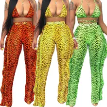 Сексуальные трусы бикини женские Мешковатые шаровары Леопардовый принт оборки хиппи широкие брюки Цыганские брюки палаццо женские купальные трусы