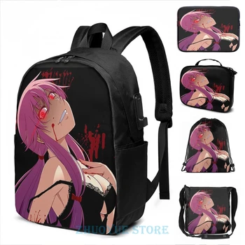 

Funny Graphic print Mirai Nikki USB Charge Backpack men School bags Women bag Travel laptop bag