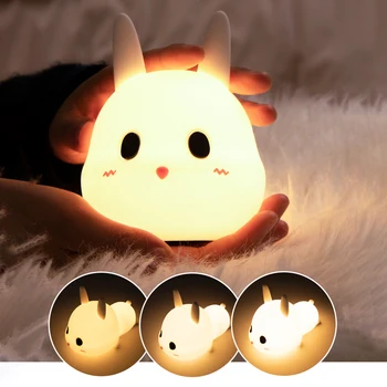 

Rabbit Remote Control LED Night Light Silicone Animal Cartoon Dimmable Lamp USB Rechargeable For Children Kids Baby Gift