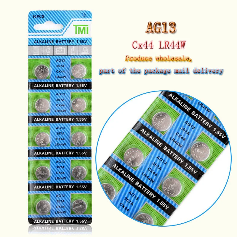 

MJKAA 10pcs AG13 For Watch Toys Remote LR44 A76 SR1154 LR1154 Cell Coin Alkaline Battery 1.55V G13 357 Button Batteries