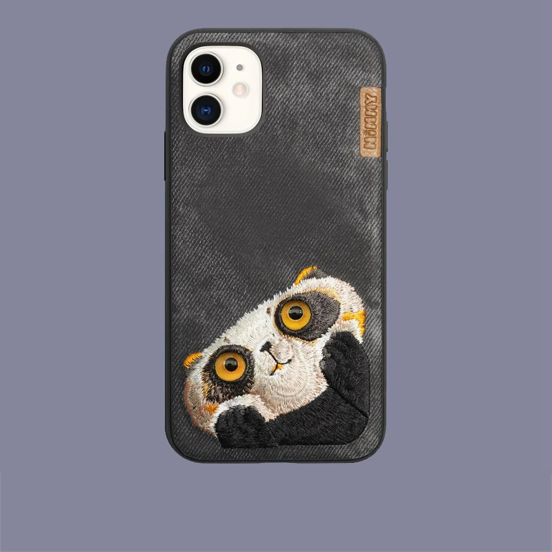 Вышитый Чехол для мобильного телефона для iPhone 11, кошка, панда, Ло, собака, Тедди, iPhone 11 Pro max, анти-капля, силиконовый мягкий чехол из джинсовой ткани