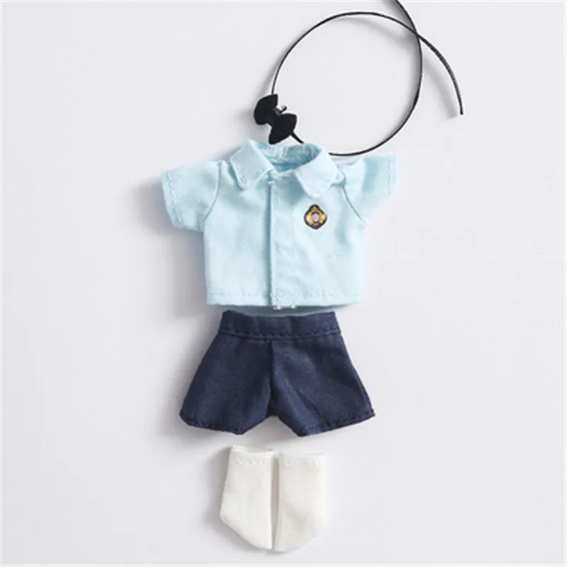 blue shorts set Модная Одежда для кукол, рубашка с коротким рукавом, галстук, школьная форма, набор для OB11, Obitsu 11, Molly, 1/12 BJD, аксессуары для куклы - Цвет: blue shorts set