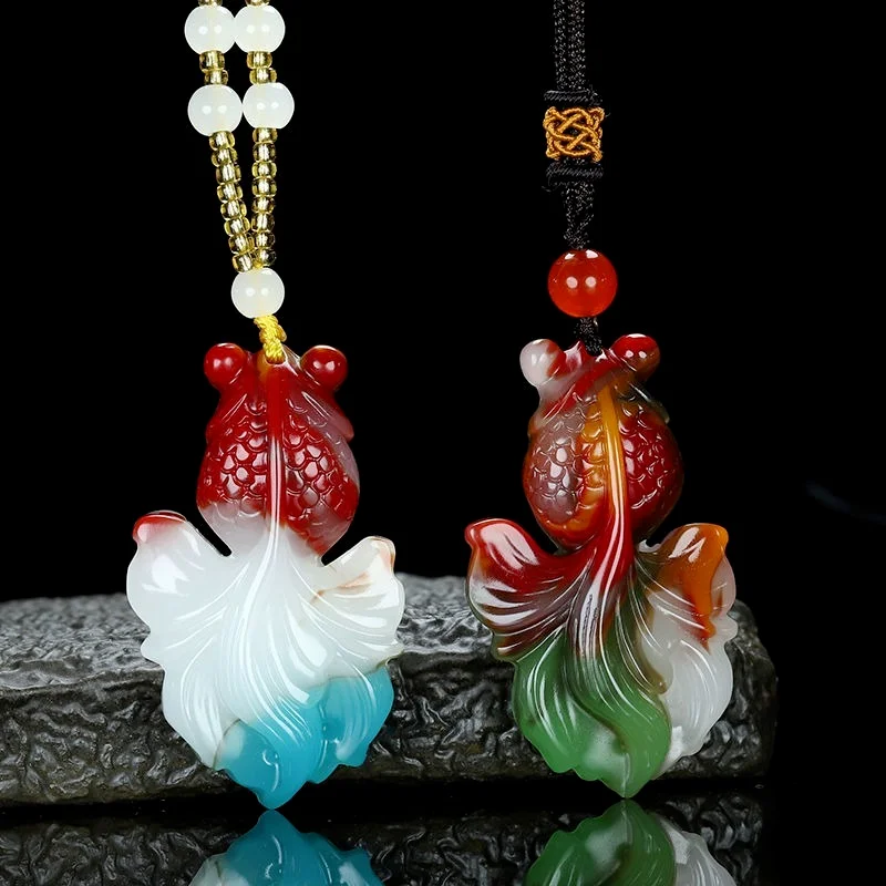 Natural Colorful Jade Rich Goldfish Pendants Men and Women Sweater Chain Pendants for pendant necklace,jade jewelry