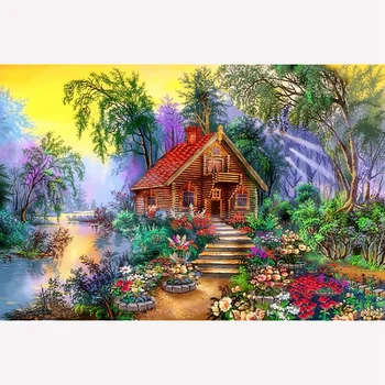 

5D Diy Diamond Painting House Scenery Full Round Diamond Embroidery Cross Stitch Diamond Crystal Wall Painting