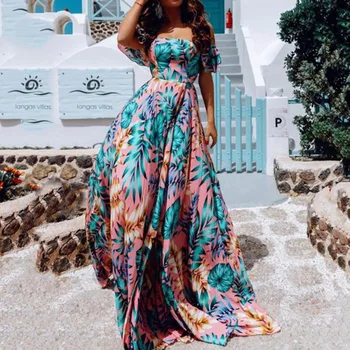 

Chiffion Women Long Maxi Boho Dress 2020 Summer Beach Hawaii A Line Floral Elegant Party Sundress