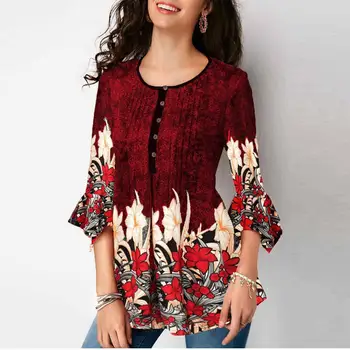 

2019 Fashion Blouse Women Loose Female Shirt Long Sleeve Printing Tops Blouse