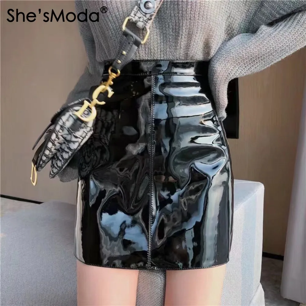 She'sModa яркие из искусственной кожи женские вечерние прямые мини-юбки трапециевидной формы