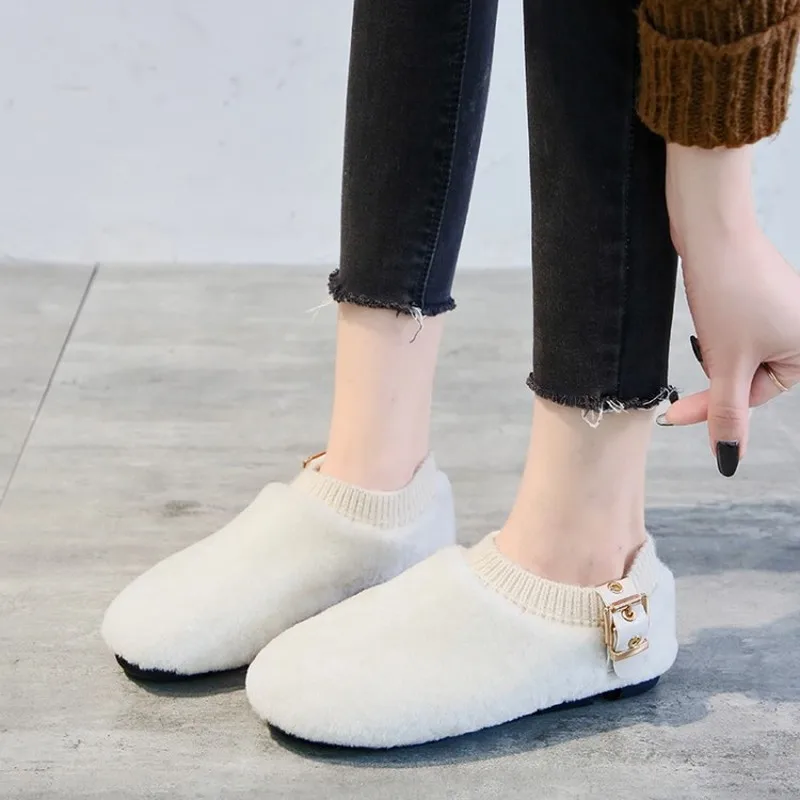 

Female Warm Lazy shoes Pedal Casual Shallow Mouth Women's Shoes Warm Shoes Women Fashion Peas Shoes zapatos mujer K17-19