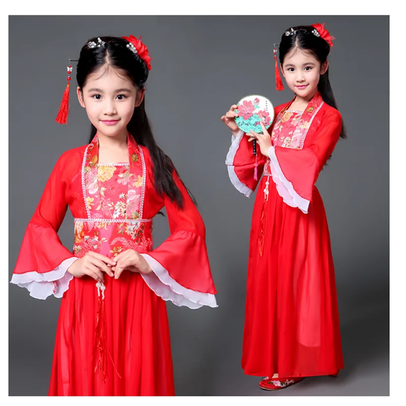 Dance Dress Chinese Traditional Costumes Chinese Traditional Hanfu Dress Child Clothes Folk Dance Girl Old Chinese Opera Tang Dynasty Han Ming Costume Tangsuit For Kids