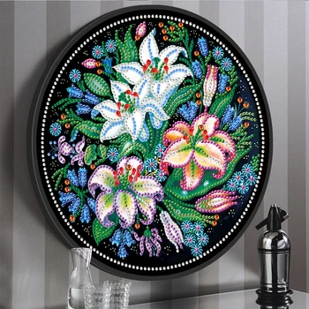 

AZQSD Diamond Painting Flower Special Shaped DIY Diamond Embroidery Mosaic Lily With Round Frame Art Kits Home Decorations