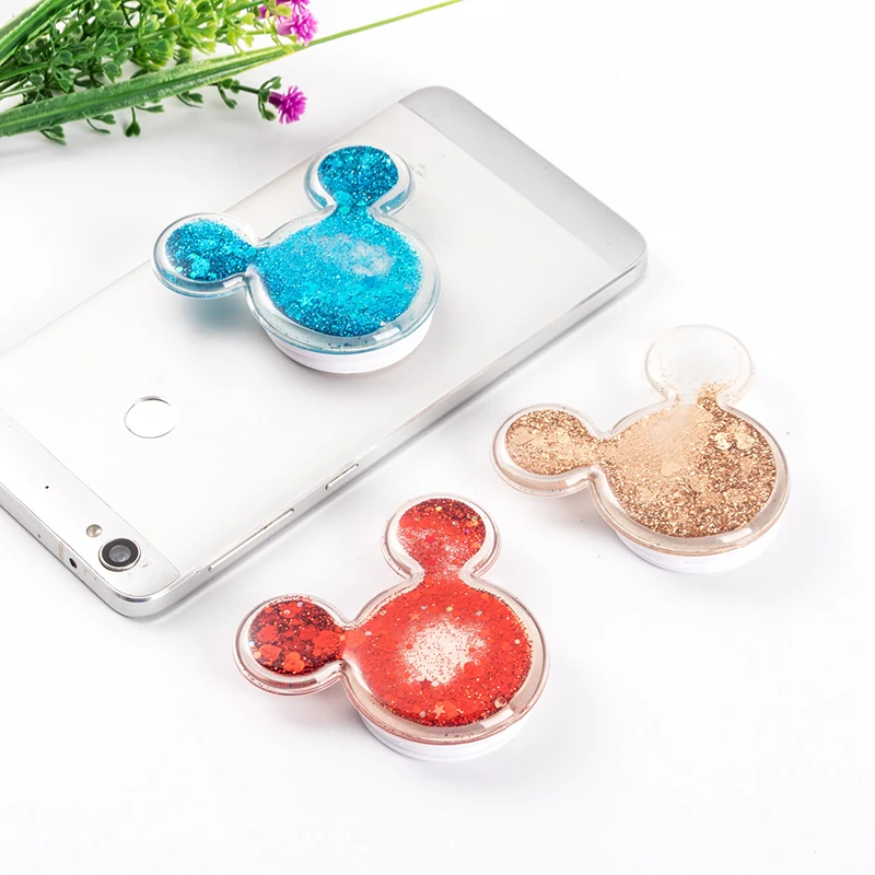 Cute Glitter Quicksand Pocketsocket Finger Grip Phone Holder for IPhone X Samsung Pocket Socket Air Bag Cell Bracket Stand