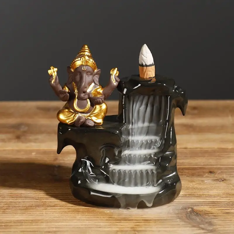Ganesha керамическая курильница с обратным потоком благовония горелка горная река ручной работы ладан держатель слон Бог Wierook воды Encensoir