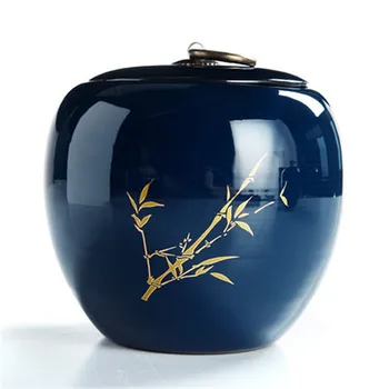 

Tea canister Lace blue glaze Large ceramic tea box Lace blue sealed pot Wake up tea pot Tea warehouse tea box organizer