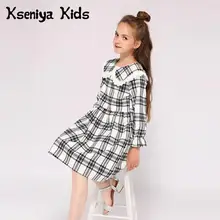 Kseniya Kids/уличное стильное платье с длинными рукавами для девочек; хлопковое плотное весенне-осеннее клетчатое кружевное платье