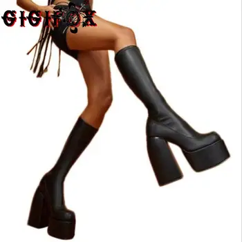 GIGIFOX Sexy Party Big Size 43 Chunky High Heels Platform Goth Black Women Boots Brand Design Fashion Luxury Shoes Boots Women 1