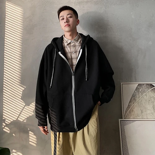 Liketkit, мужские зимние толстовки,, мужской однотонный Свободный кардиган, толстовки для мужчин, Харадзюку, большие размеры, хип-хоп флис, Толстая Уличная одежда - Цвет: Черный