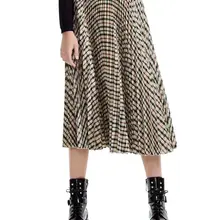 Bopstyle женская повседневная с высокой талией контрастная клетчатая плиссированная длинная юбка миди